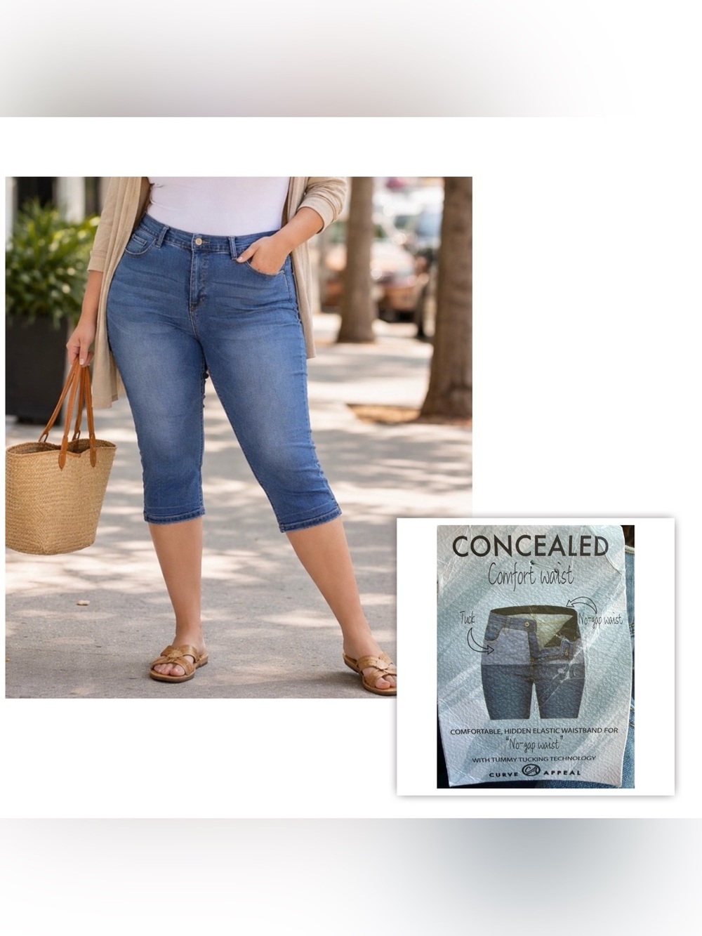 NWT $79 CURVE APPEAL Women Plus 24W Blue Stretch Denim Cropped Jeans Capri pants